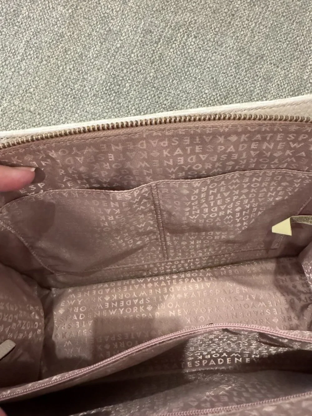Kate Spade Lise Mulberry Satchel Beige Stripe Canvas Leather Top Handle Bag